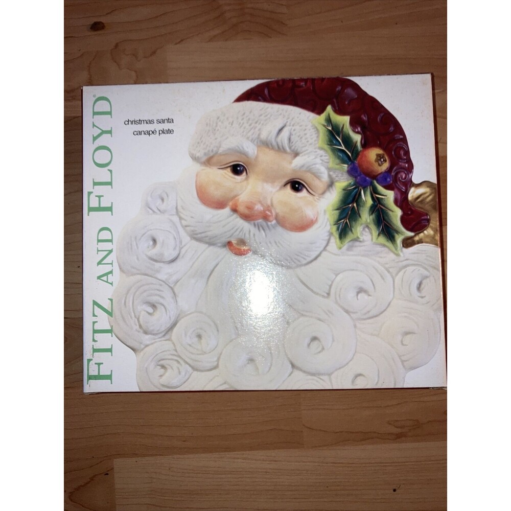 Vintage Fitz and Floyd CHRISTMAS SANTA Collector Canape Plate Dish Dessert